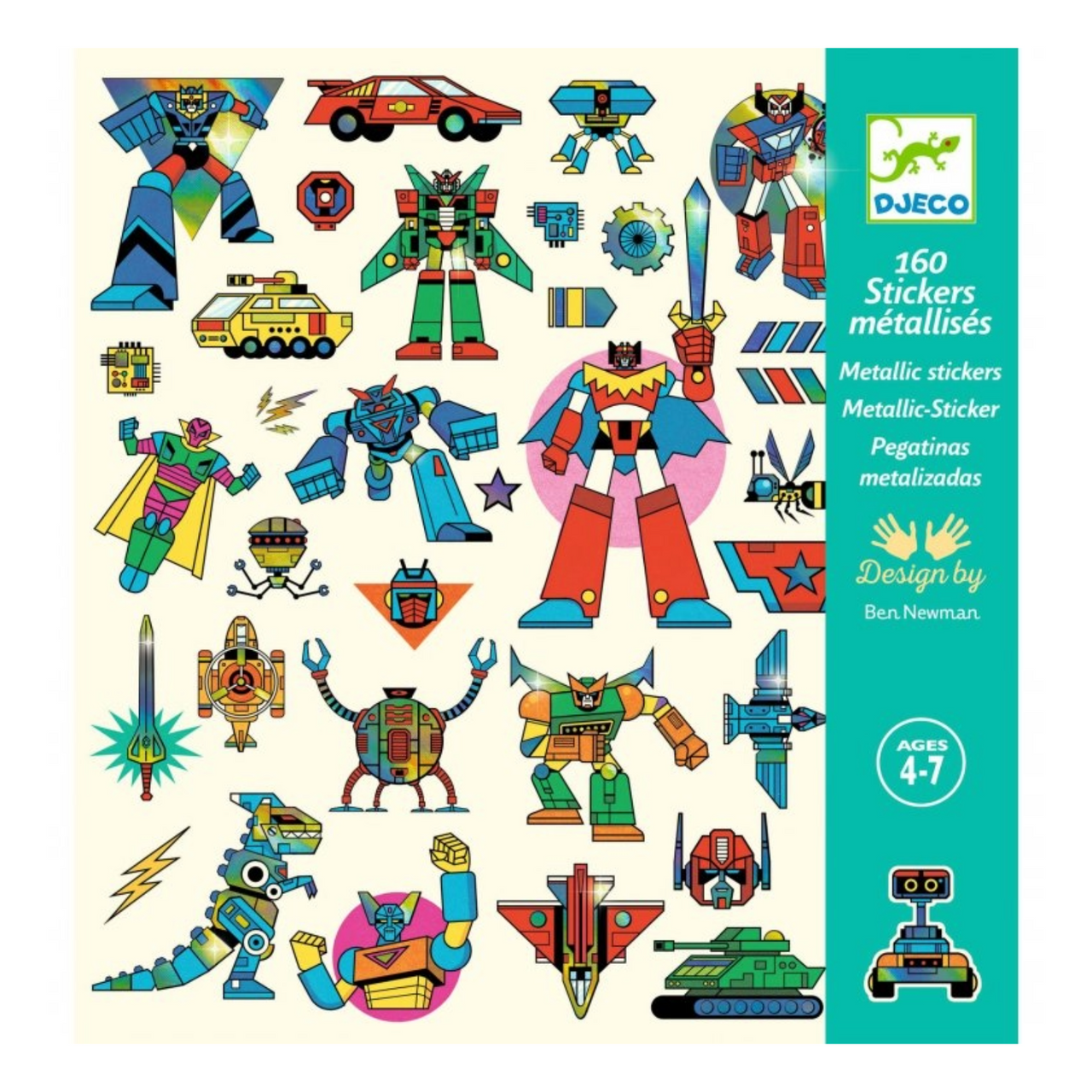Djeco Samolepky metalické - Roboti